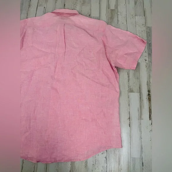 Brooks Brothers Button-Up Shirt Men XL Pink 100% Irish Linen Short Sleeve - Picture 8 of 9